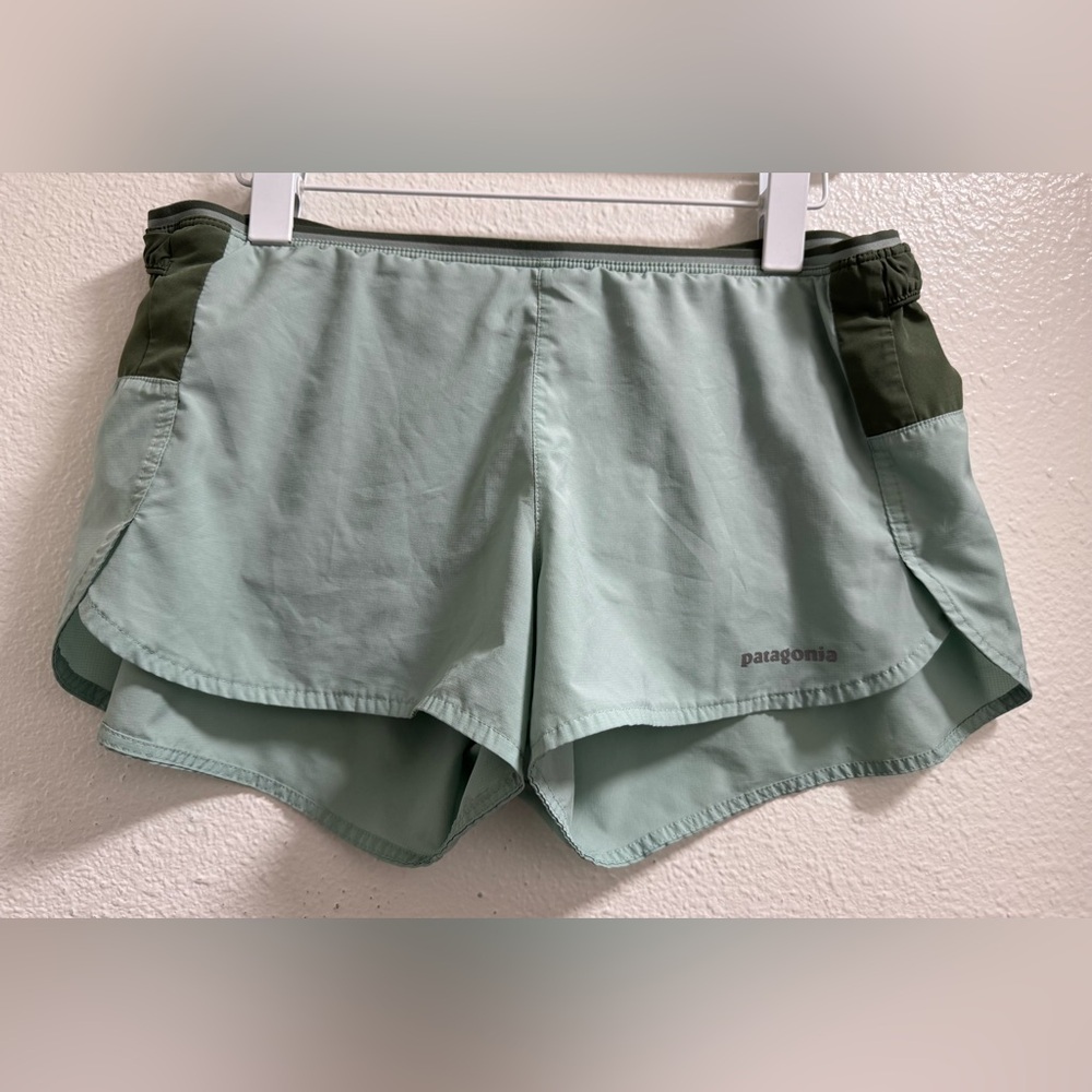 Patagonia Strider Pro Shorts 3" Zipper Lined Pocket Green Women's Medium
